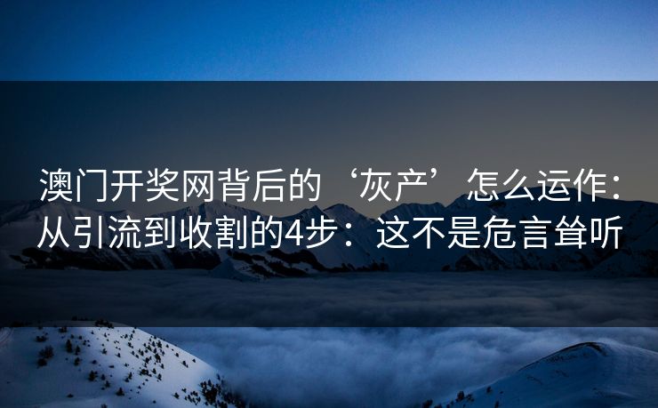 澳门开奖网背后的‘灰产’怎么运作：从引流到收割的4步：这不是危言耸听